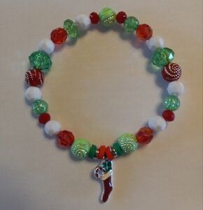 Festive Christmas Beaded Bracelet with Stocking Charm